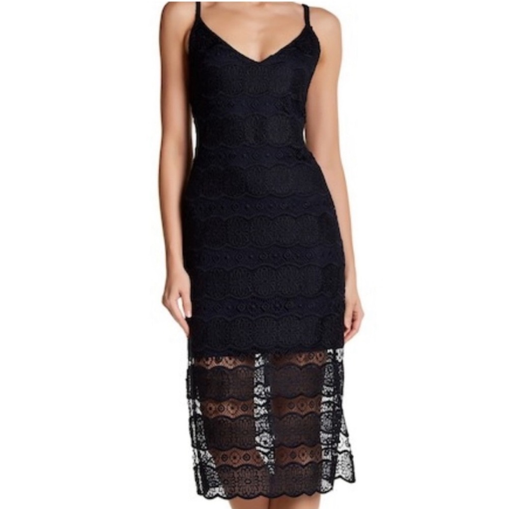 Betsey Johnson NWT Navy Sleeveless Midi Dress with Lace Crochet Overlay Size 0